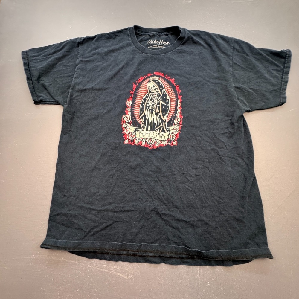 Gasoline T-Shirt Men's Size XL Black Graphic Grim Reaper Tattoo Style USA Made